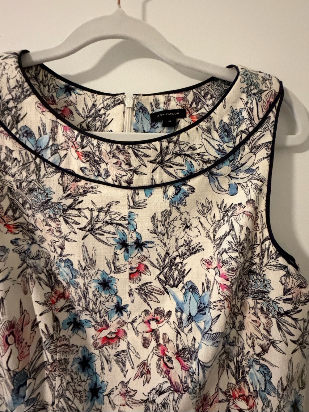 Ann Taylor Cream Floral Dress with Blue & Pink Accents